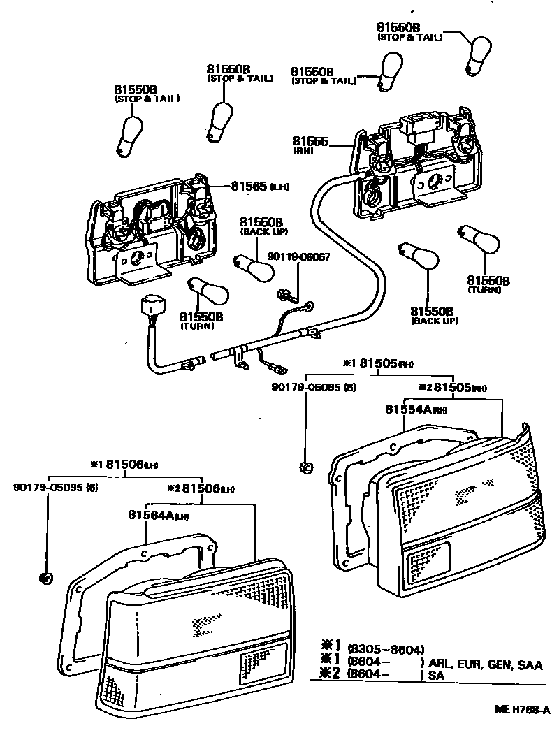 Toyota COROLLA 后组合灯 EPC diagram — MEH768A