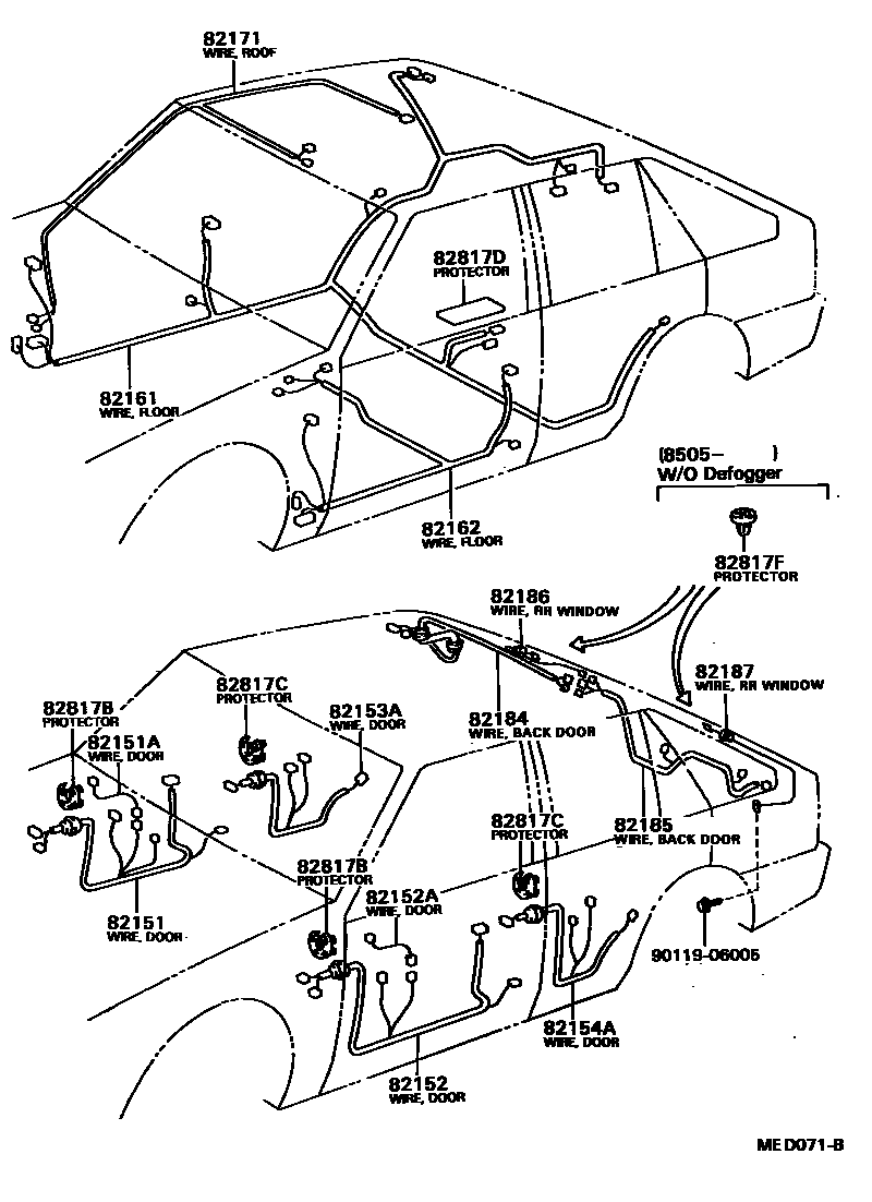Toyota COROLLA 线束和卡夹 EPC diagram — MED071B