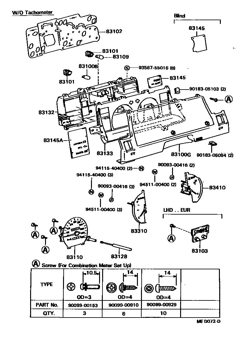 Toyota COROLLA 仪表 EPC diagram — MED072D