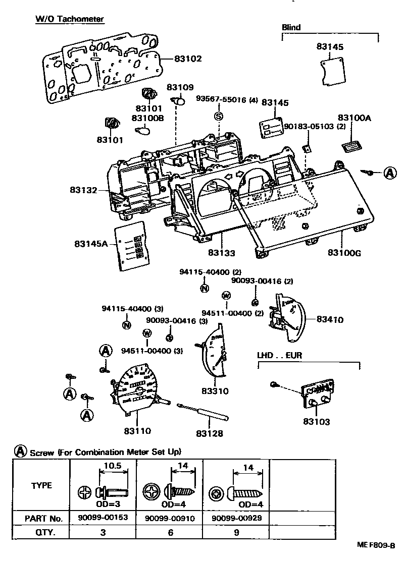 Toyota COROLLA 仪表 EPC diagram — MEF809B