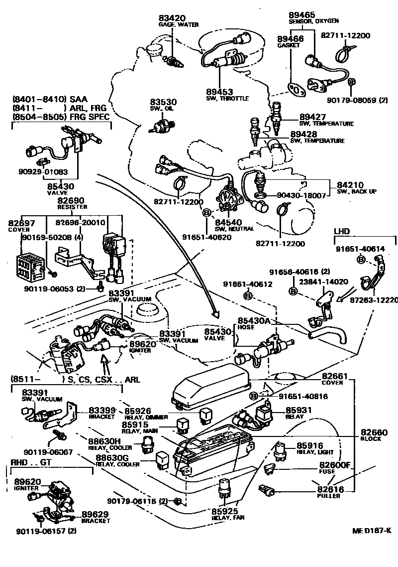 Toyota COROLLA 开关和继电器和ECU EPC diagram — MED187K