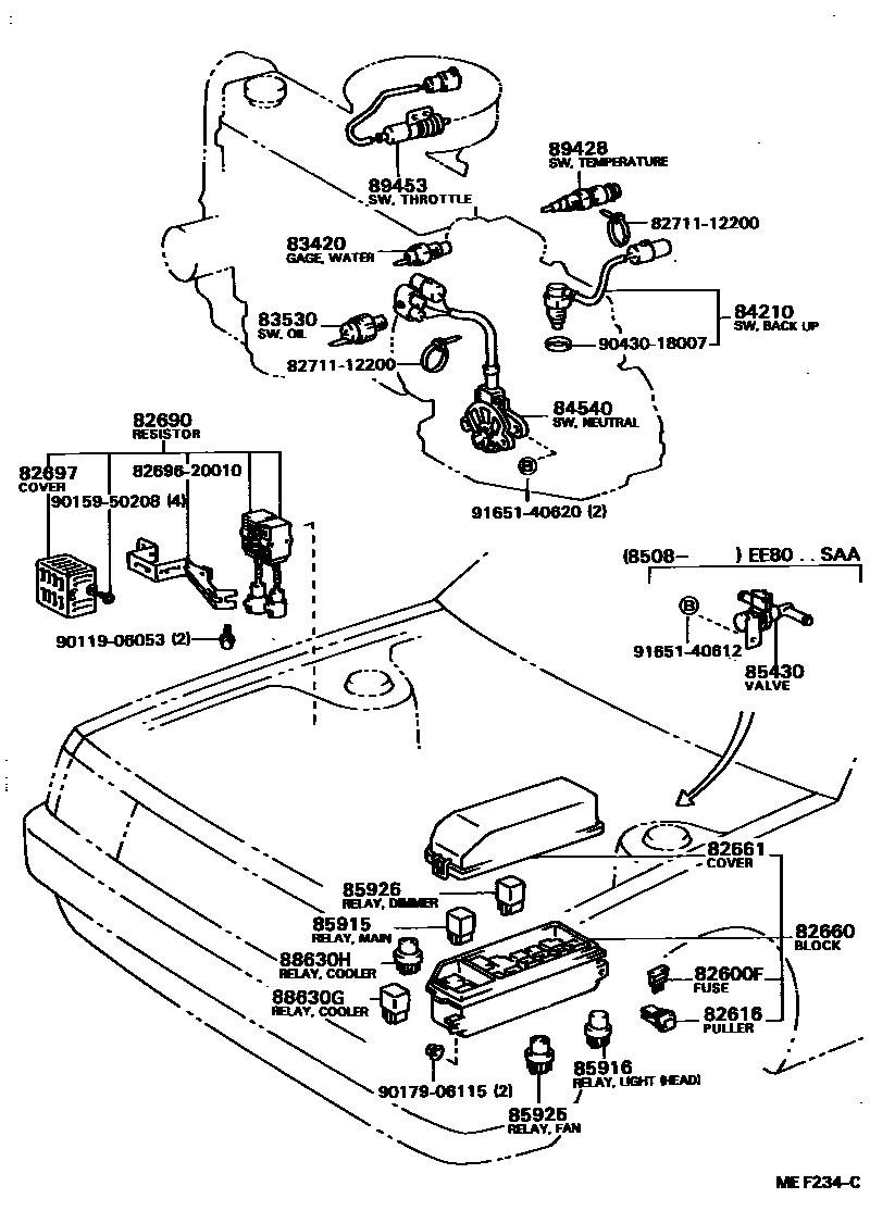 Toyota COROLLA 开关和继电器和ECU EPC diagram — MEF234C