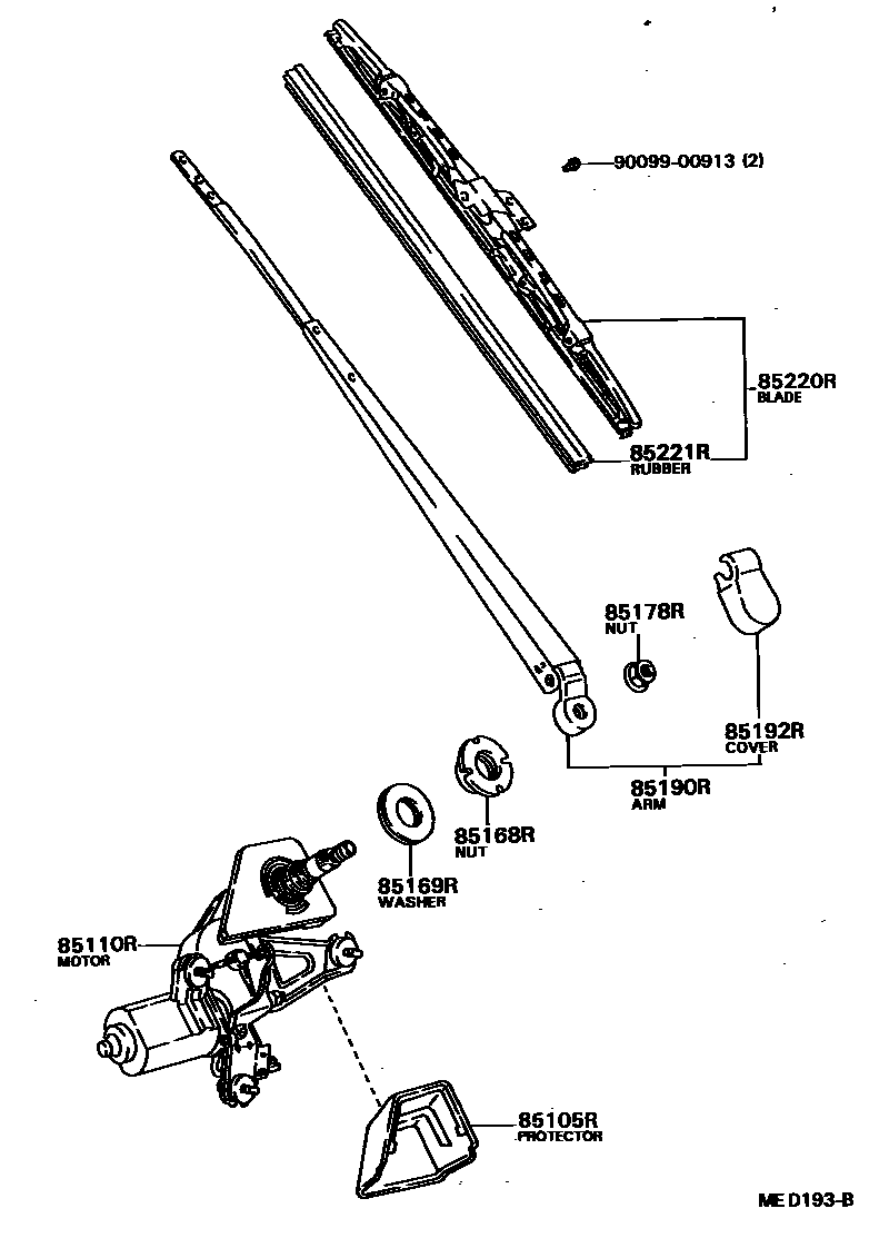 Toyota COROLLA 后刮水器 EPC diagram — MED193B