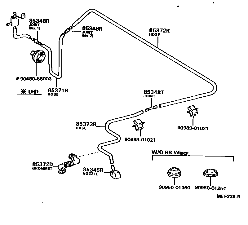 Toyota COROLLA 后清洗器 EPC diagram — MEF236B