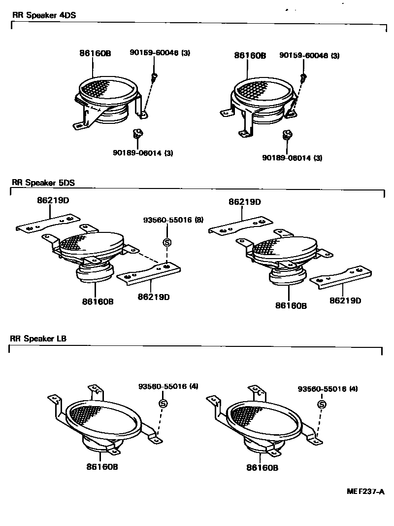 Toyota COROLLA 扬声器 EPC diagram — MEF237A