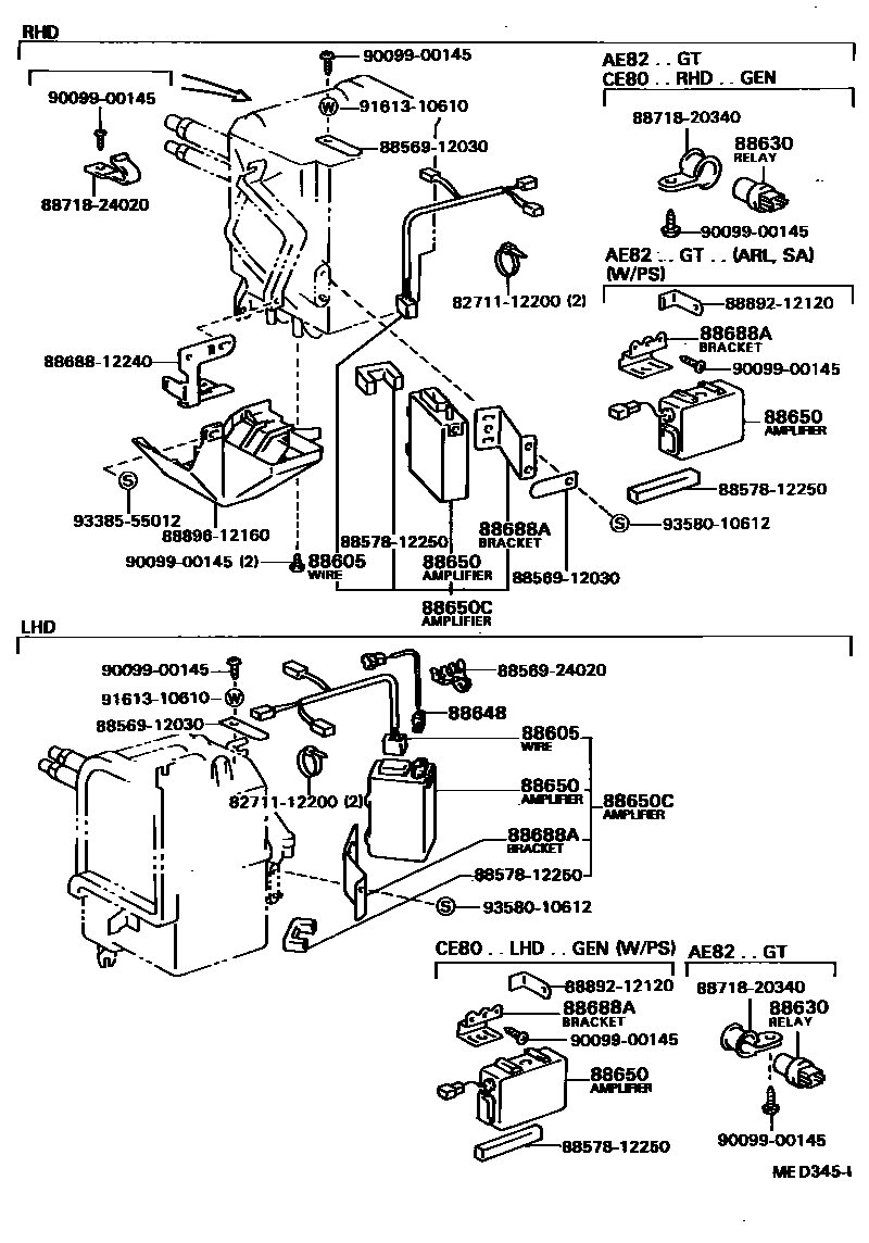 Toyota COROLLA 暖风和空调系统 - 冷却器组件 EPC diagram — MED345I