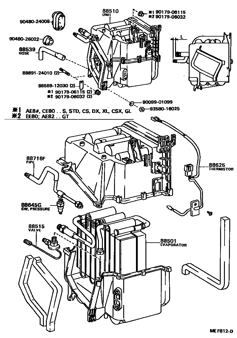 Toyota COROLLA 暖风和空调系统 - 冷却器组件 EPC diagram — MEF812D