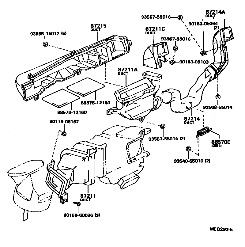 Toyota COROLLA 暖风和空调系统 - 控制器和风管 EPC diagram — MED293E