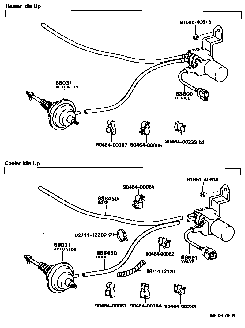 Toyota COROLLA 暖风和空调系统 - 真空管 EPC diagram — MED479G