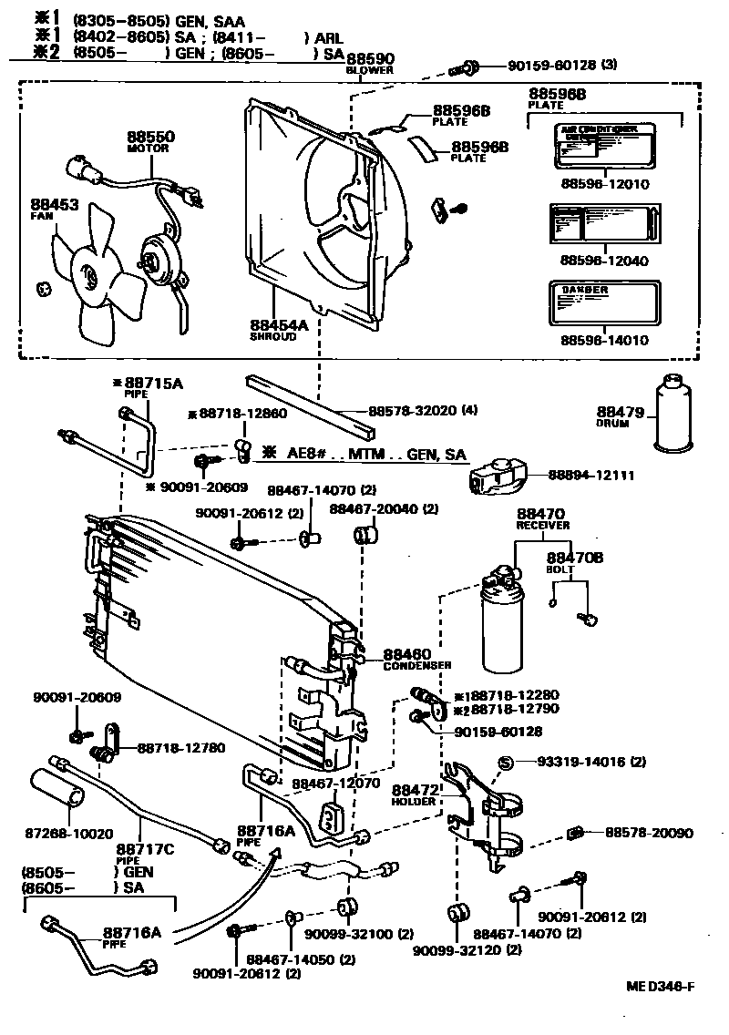 Toyota COROLLA Heating & Air Conditioning - Cooler Piping EPC diagram — MED346F