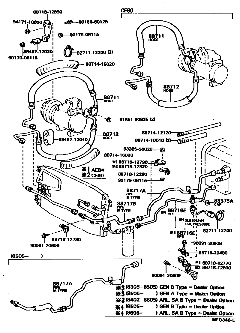 Toyota COROLLA Heating & Air Conditioning - Cooler Piping EPC diagram — MED348E
