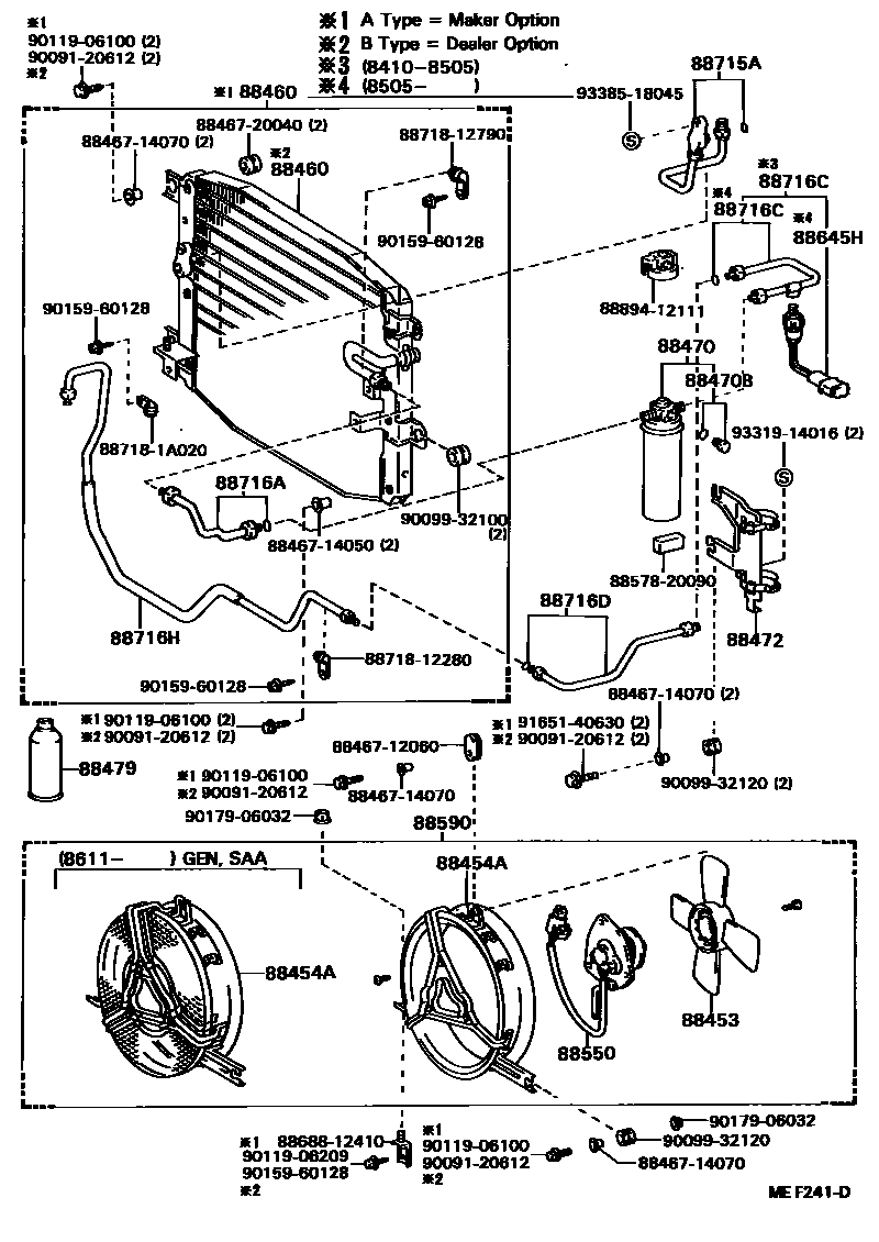 Toyota COROLLA Heating & Air Conditioning - Cooler Piping EPC diagram — MEF241D