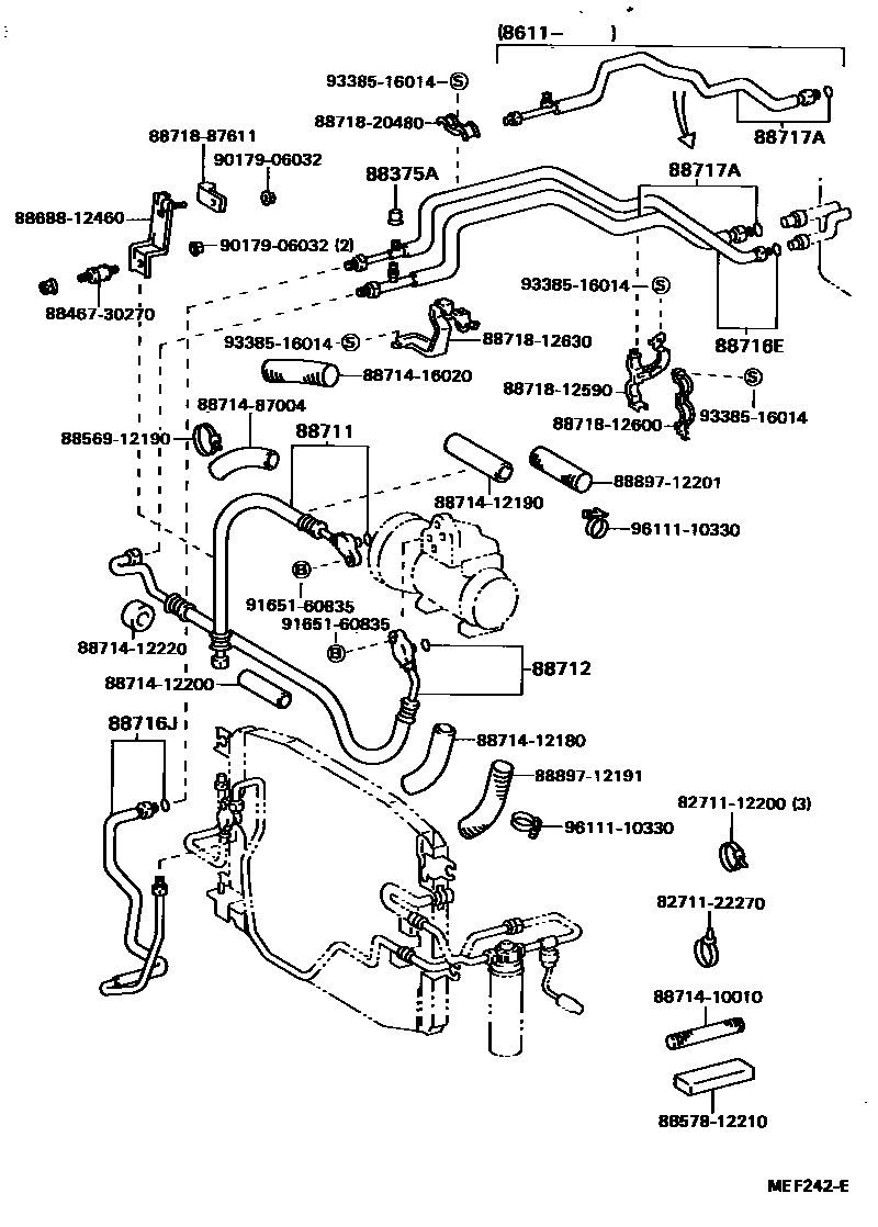 Toyota COROLLA Heating & Air Conditioning - Cooler Piping EPC diagram — MEF242E