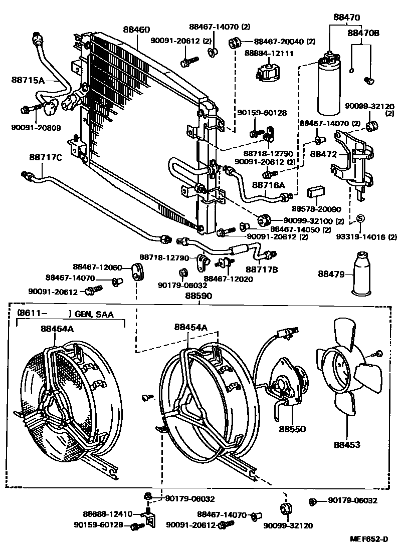 Toyota COROLLA Heating & Air Conditioning - Cooler Piping EPC diagram — MEF652D