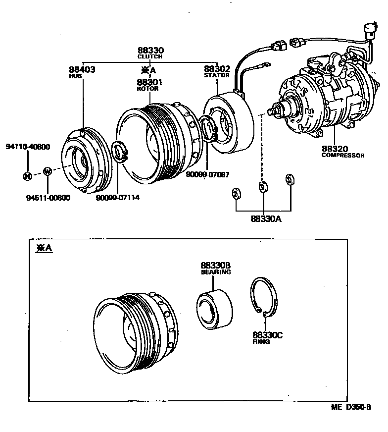 Toyota COROLLA Heating & Air Conditioning - Compressor EPC diagram — MED350B