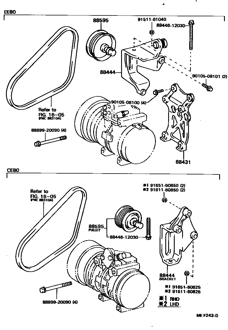 Toyota COROLLA Heating & Air Conditioning - Compressor EPC diagram — MEF243D