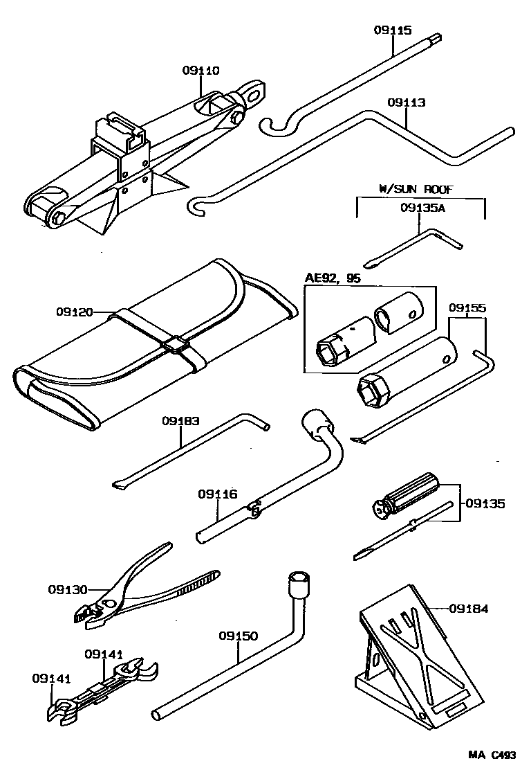 Toyota COROLLA Standard Tools EPC diagram — MAC493