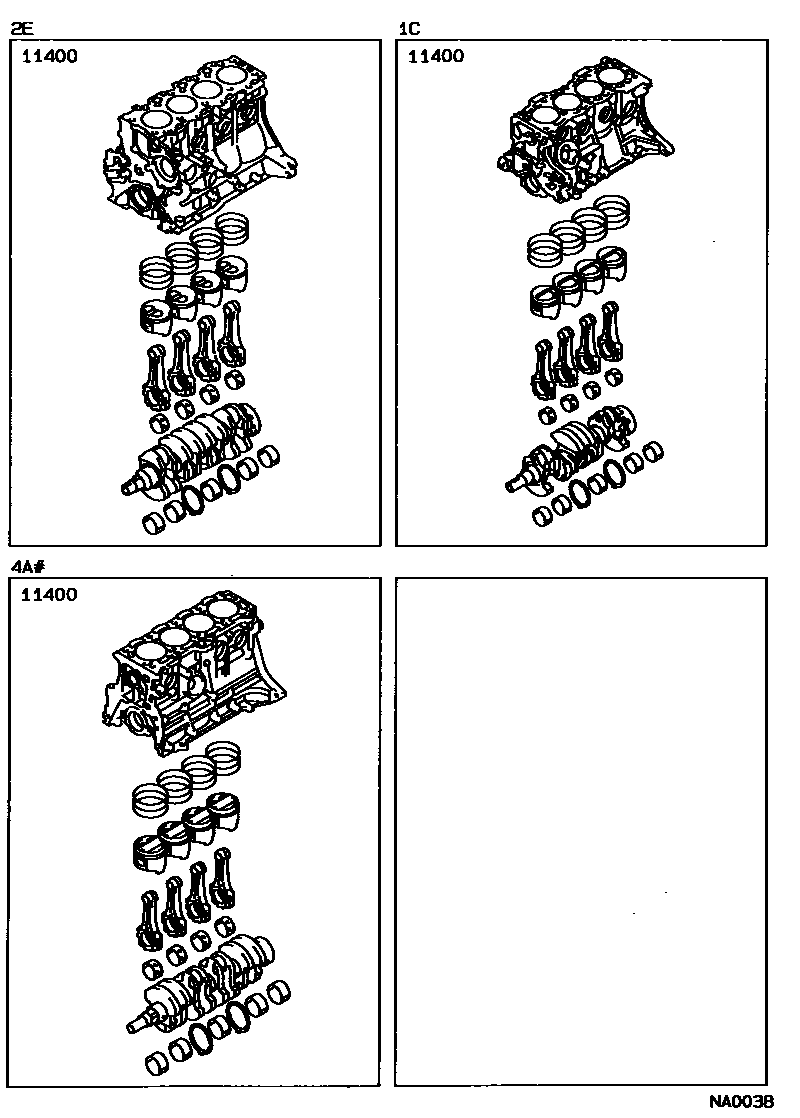 Toyota COROLLA Short Block Assembly EPC diagram — NA0038