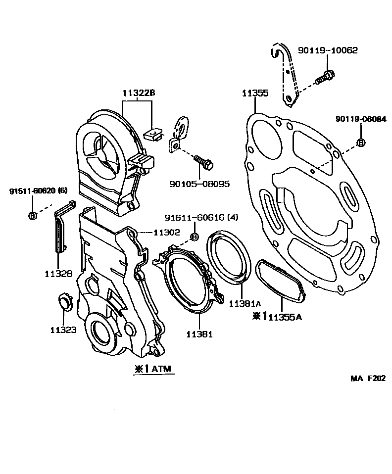 Toyota COROLLA Timing Gear Cover & Rear End Plate EPC diagram — MAF202