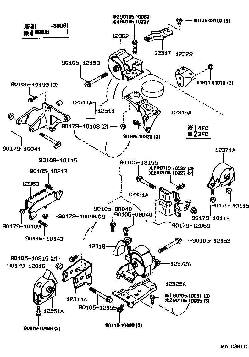 Toyota COROLLA Engine Mounting EPC diagram — MAC381C