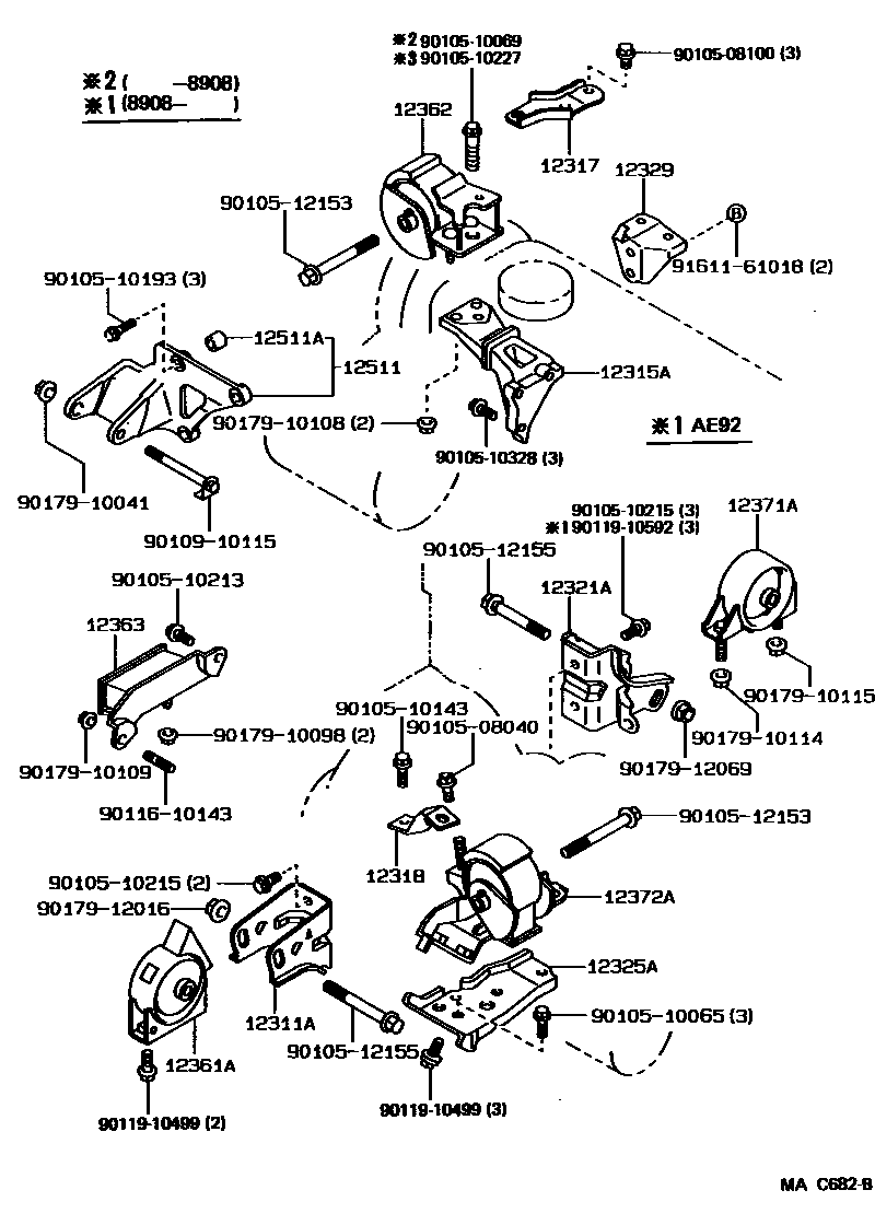 Toyota COROLLA Engine Mounting EPC diagram — MAC682B