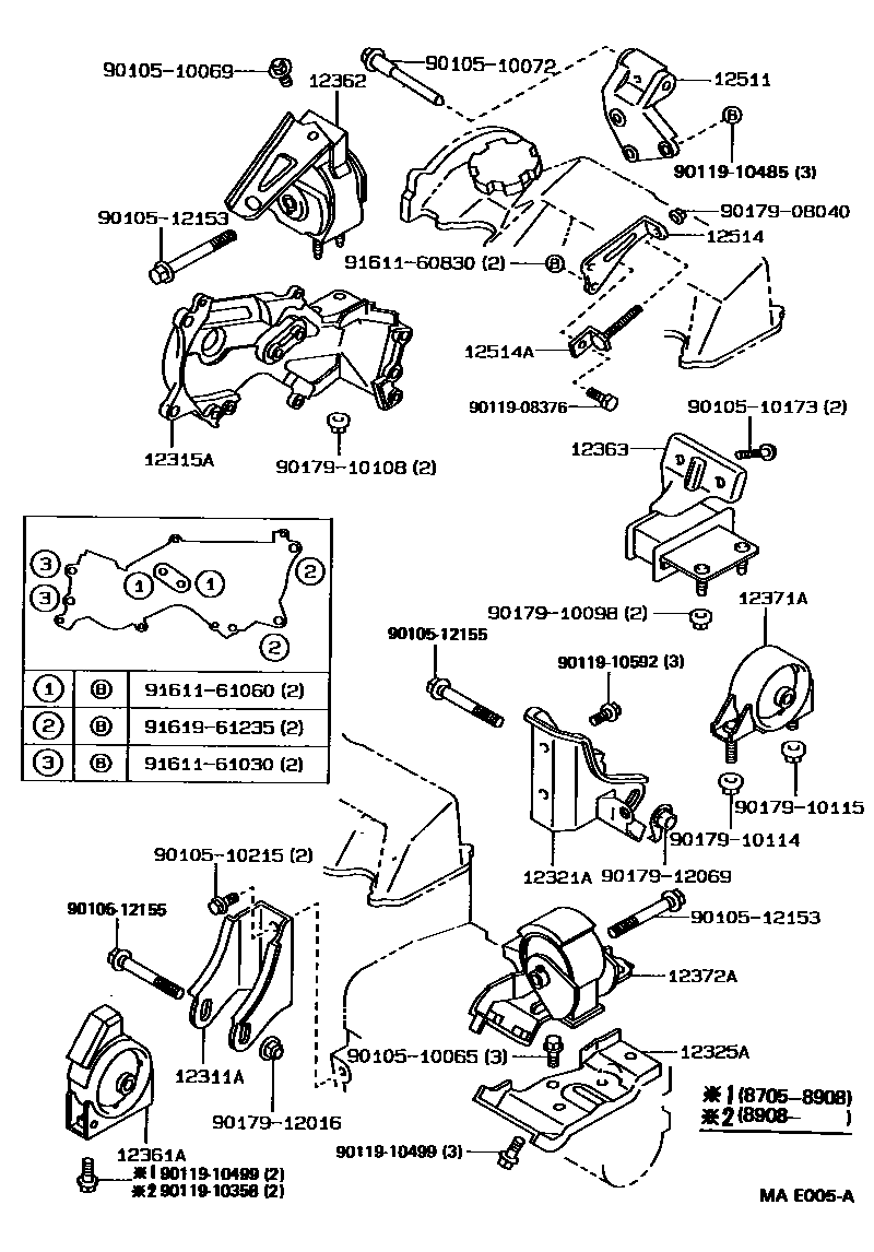 Toyota COROLLA Engine Mounting EPC diagram — MAE005A