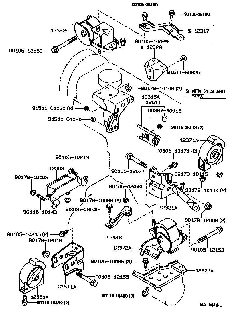 Toyota COROLLA Engine Mounting EPC diagram — NA0079C