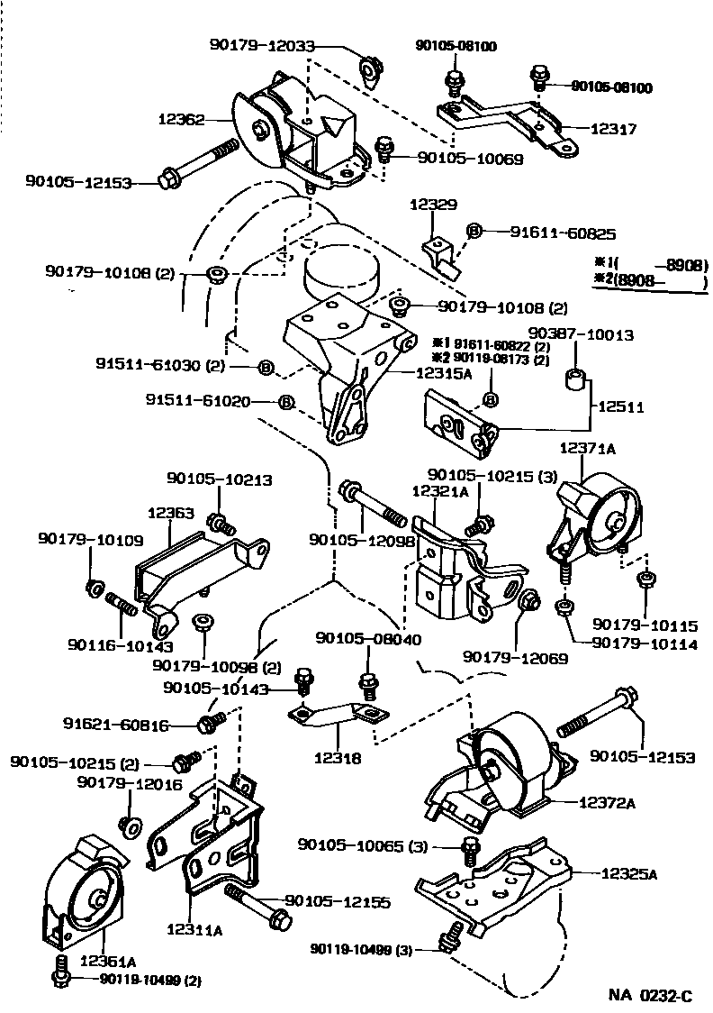 Toyota COROLLA Engine Mounting EPC diagram — NA0232C