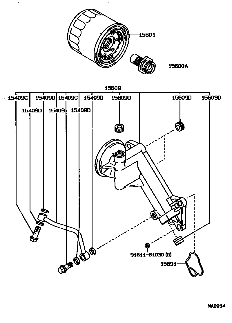Toyota COROLLA Oil Filter EPC diagram — NA0014