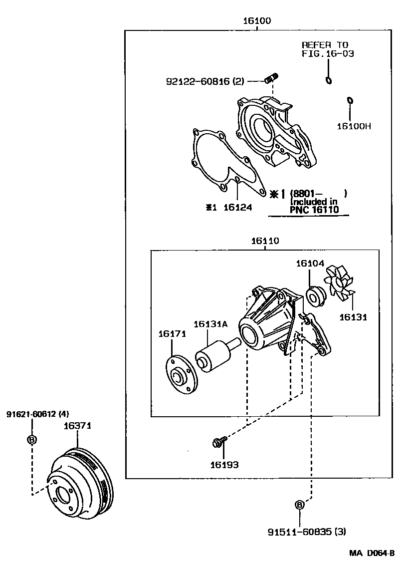 Toyota COROLLA Water Pump EPC diagram — MAD064B