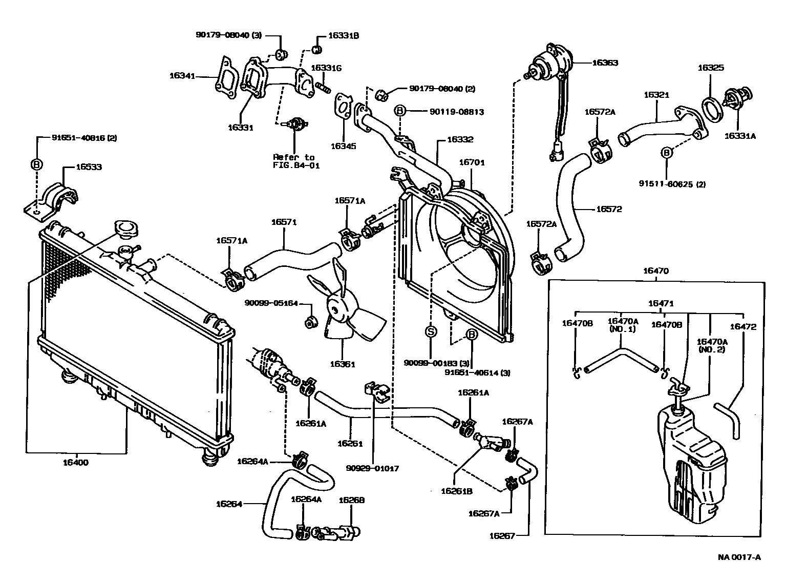 Toyota COROLLA RADIATOR & WATER OUTLET EPC diagram — NA0017A