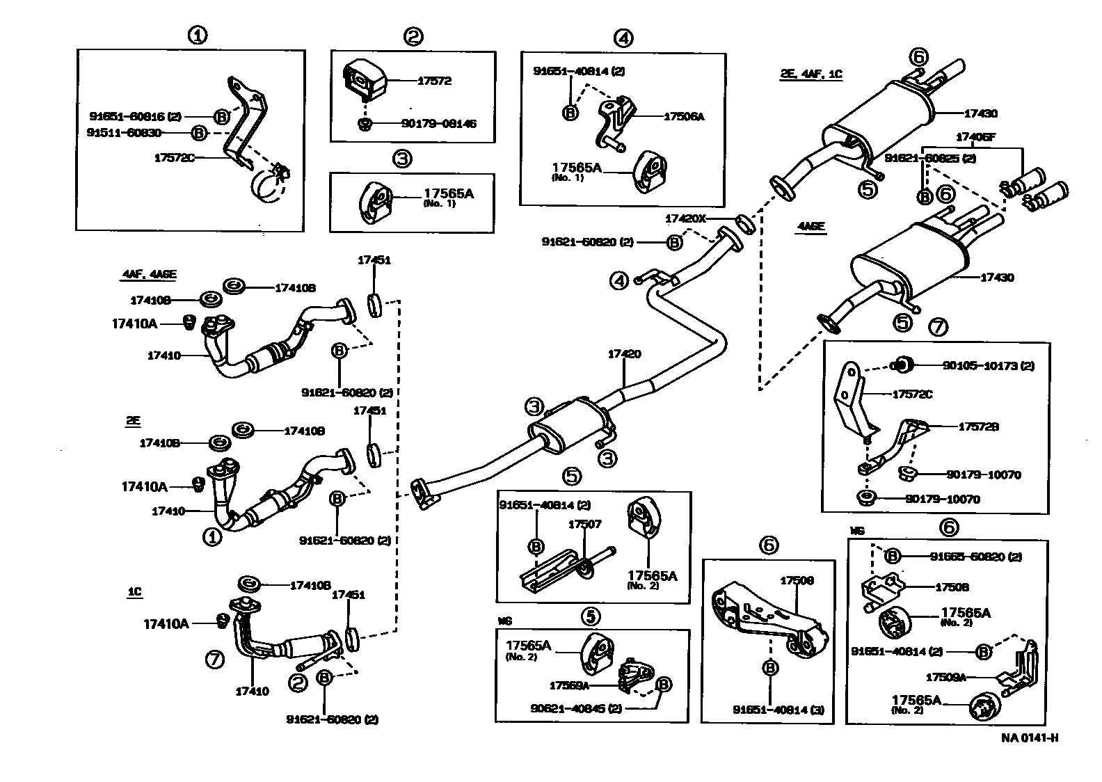 Toyota COROLLA Exhaust Pipe EPC diagram — NA0141H