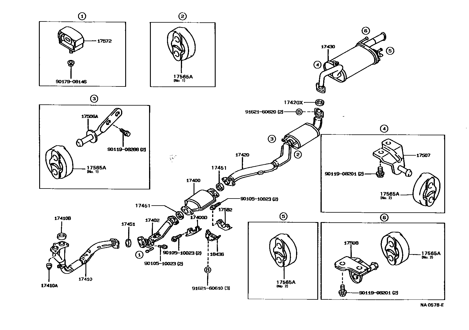 Toyota COROLLA Exhaust Pipe EPC diagram — NA0578E