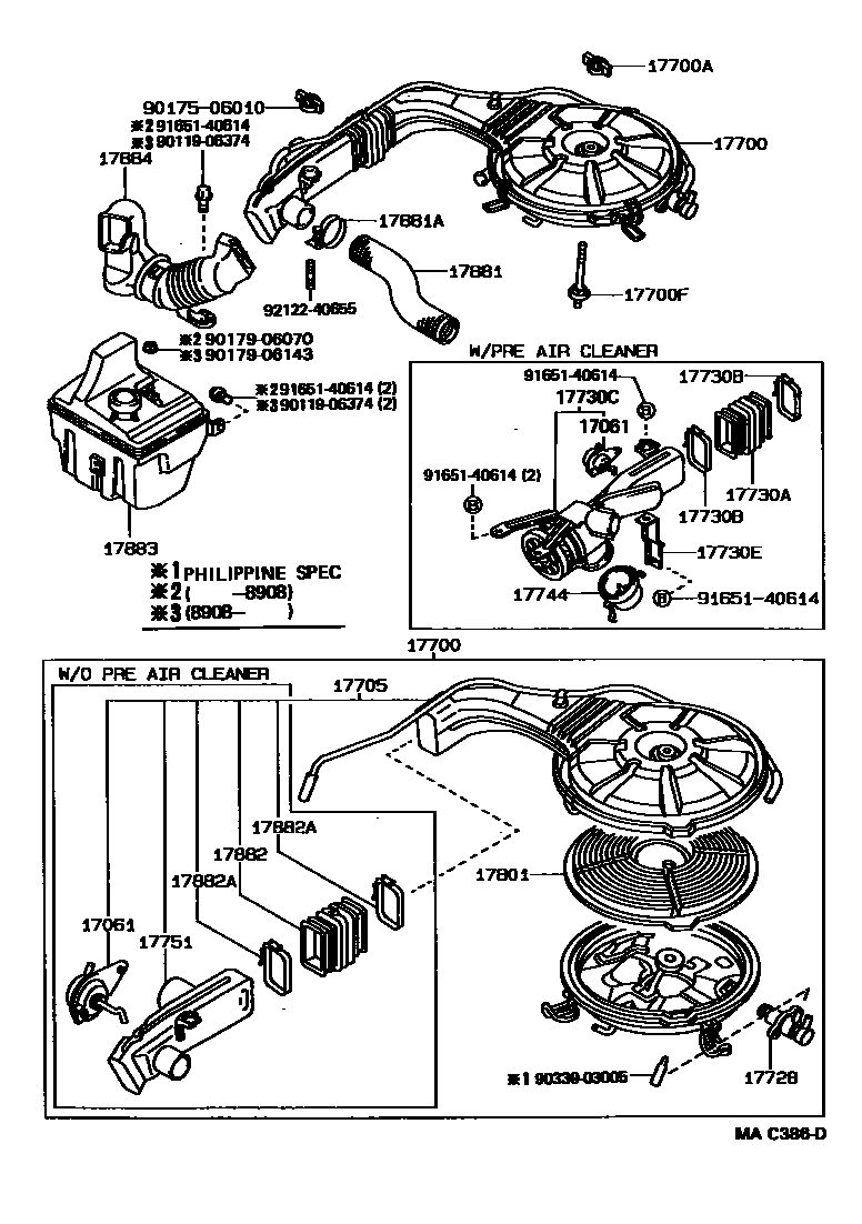 Toyota COROLLA Air Cleaner EPC diagram — MAC386D