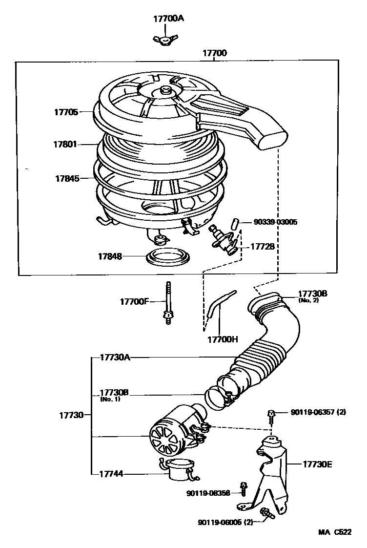 Toyota COROLLA Air Cleaner EPC diagram — MAC522