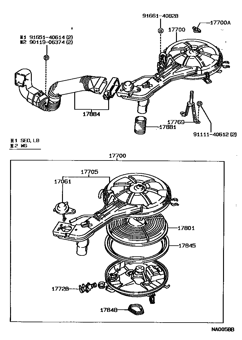 Toyota COROLLA Air Cleaner EPC diagram — NA0058B