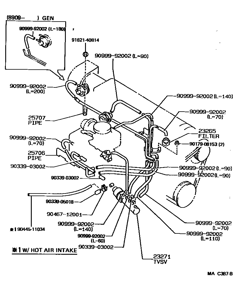 Toyota COROLLA vacuum tube EPC diagram — MAC387B