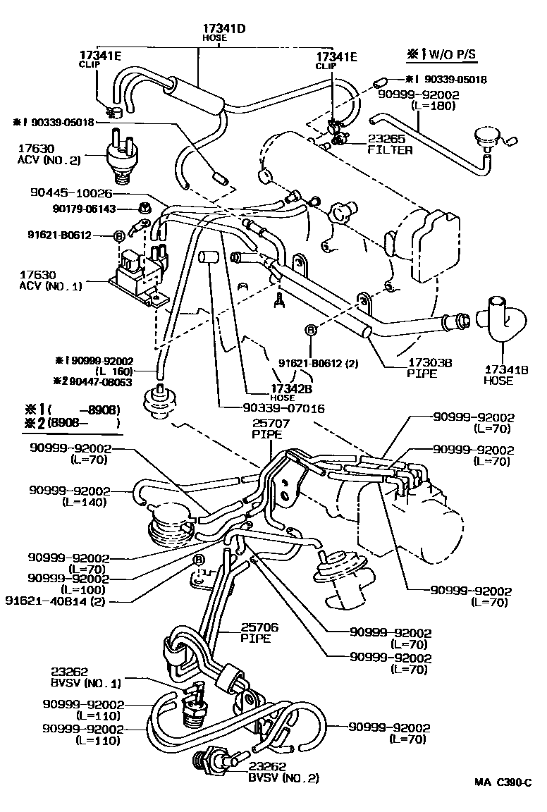 Toyota COROLLA vacuum tube EPC diagram — MAC390C