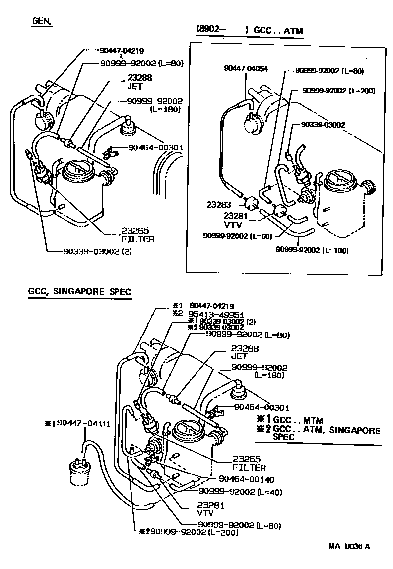 Toyota COROLLA vacuum tube EPC diagram — MAD036A