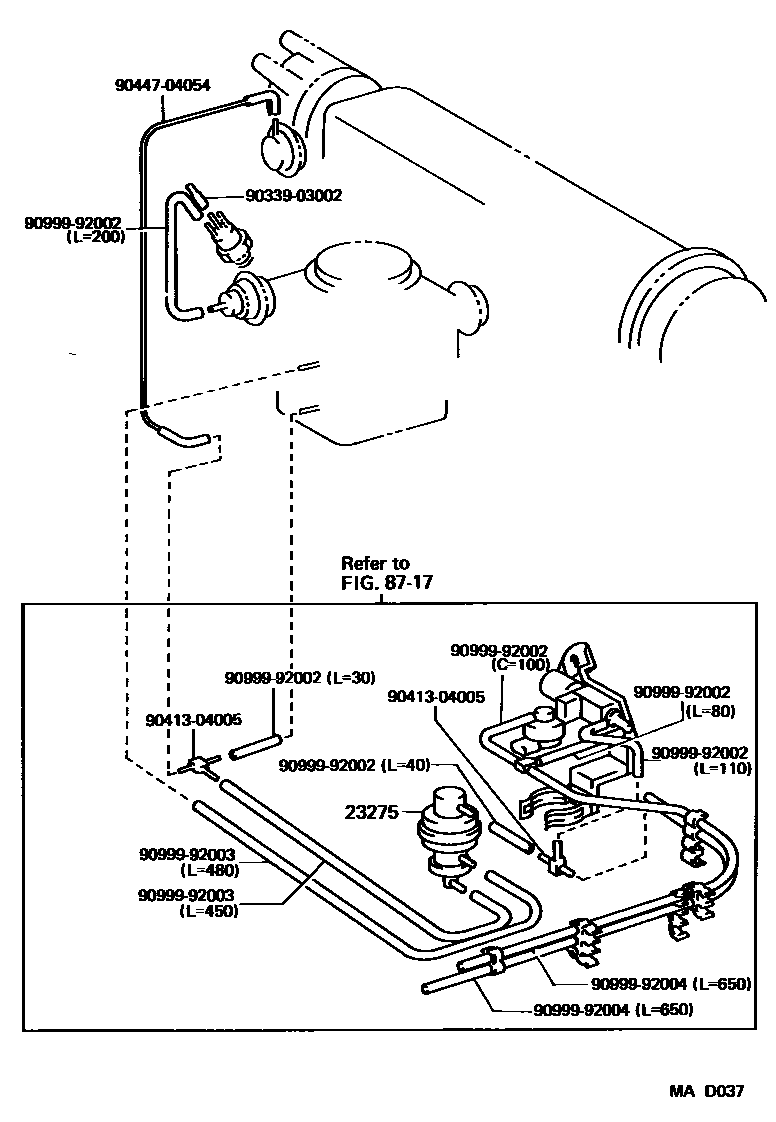 Toyota COROLLA vacuum tube EPC diagram — MAD037