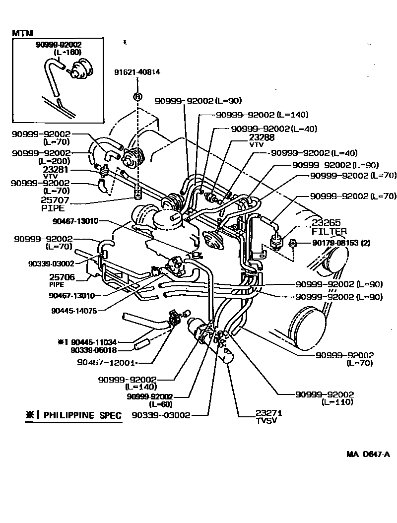 Toyota COROLLA vacuum tube EPC diagram — MAD647A