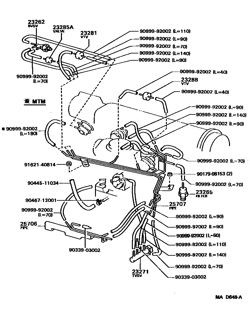 Toyota COROLLA vacuum tube EPC diagram — MAD648A