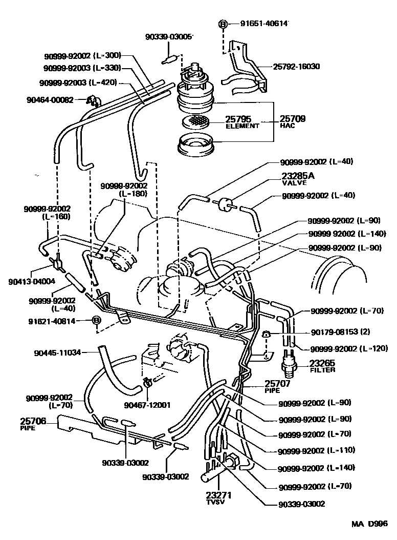 Toyota COROLLA vacuum tube EPC diagram — MAD996