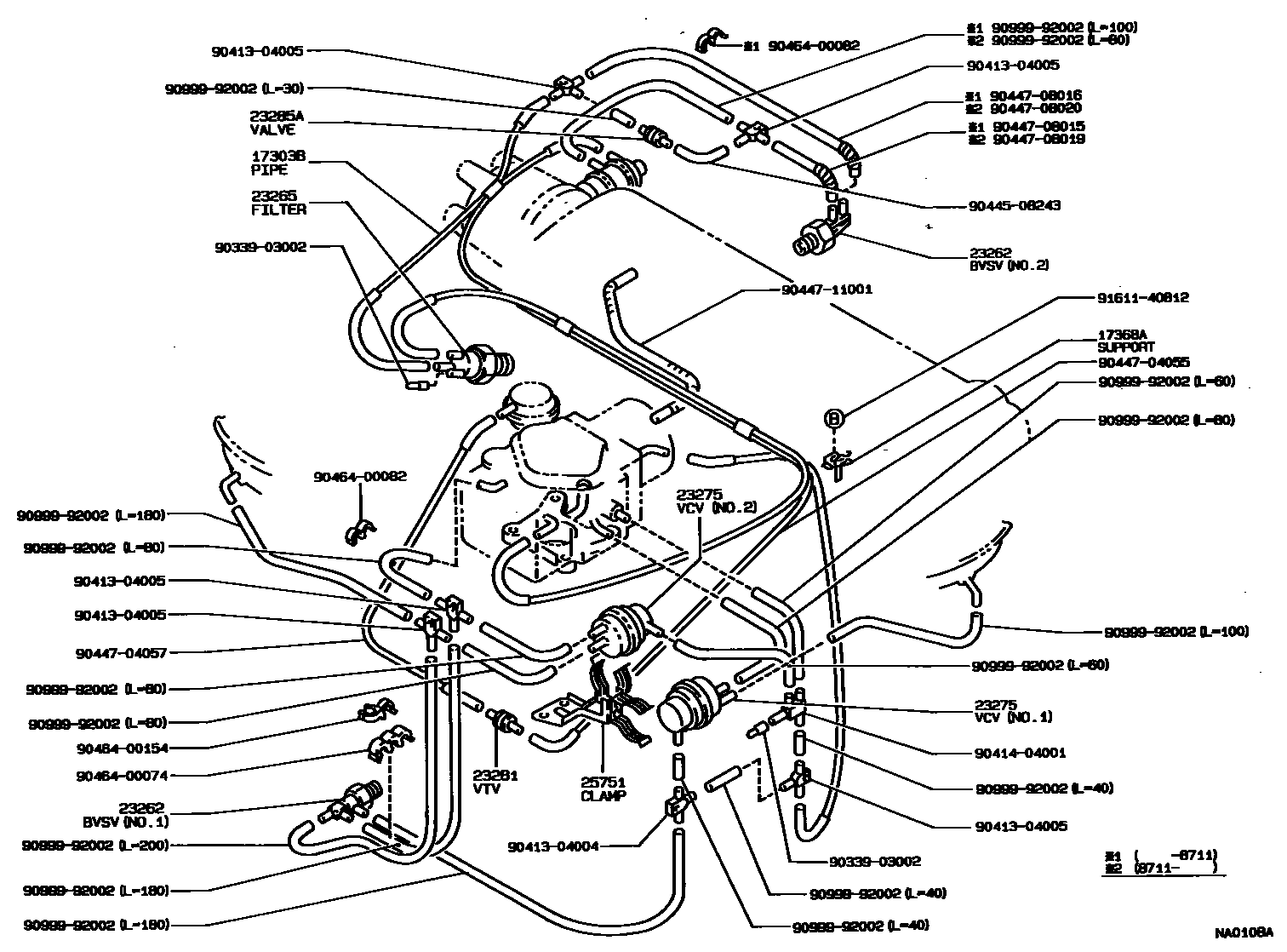 Toyota COROLLA vacuum tube EPC diagram — NA0108A