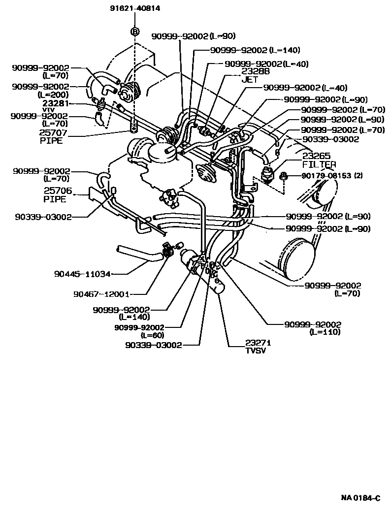 Toyota COROLLA vacuum tube EPC diagram — NA0184C