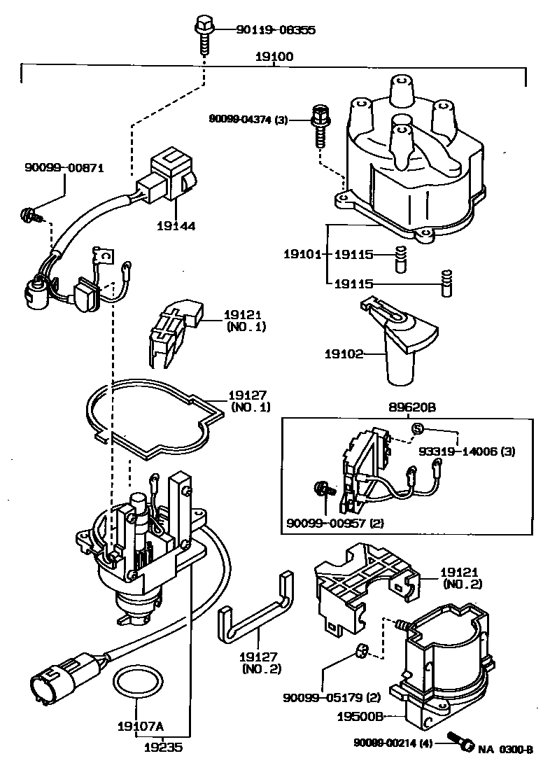Toyota COROLLA 分电器 EPC diagram — NA0300B