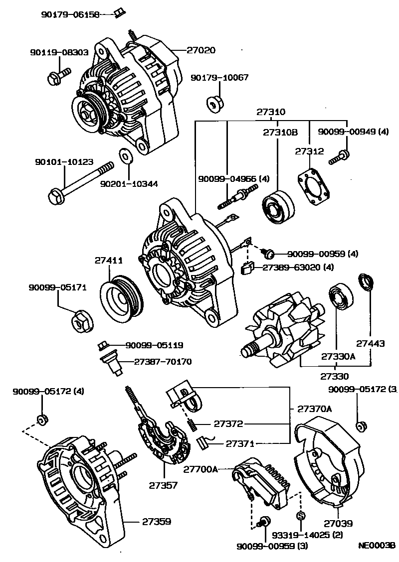 Toyota COROLLA Alternator EPC diagram — NE0003B