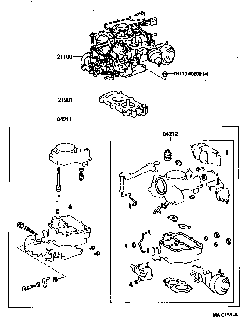 Toyota COROLLA carburetor assembly EPC diagram — MAC155A