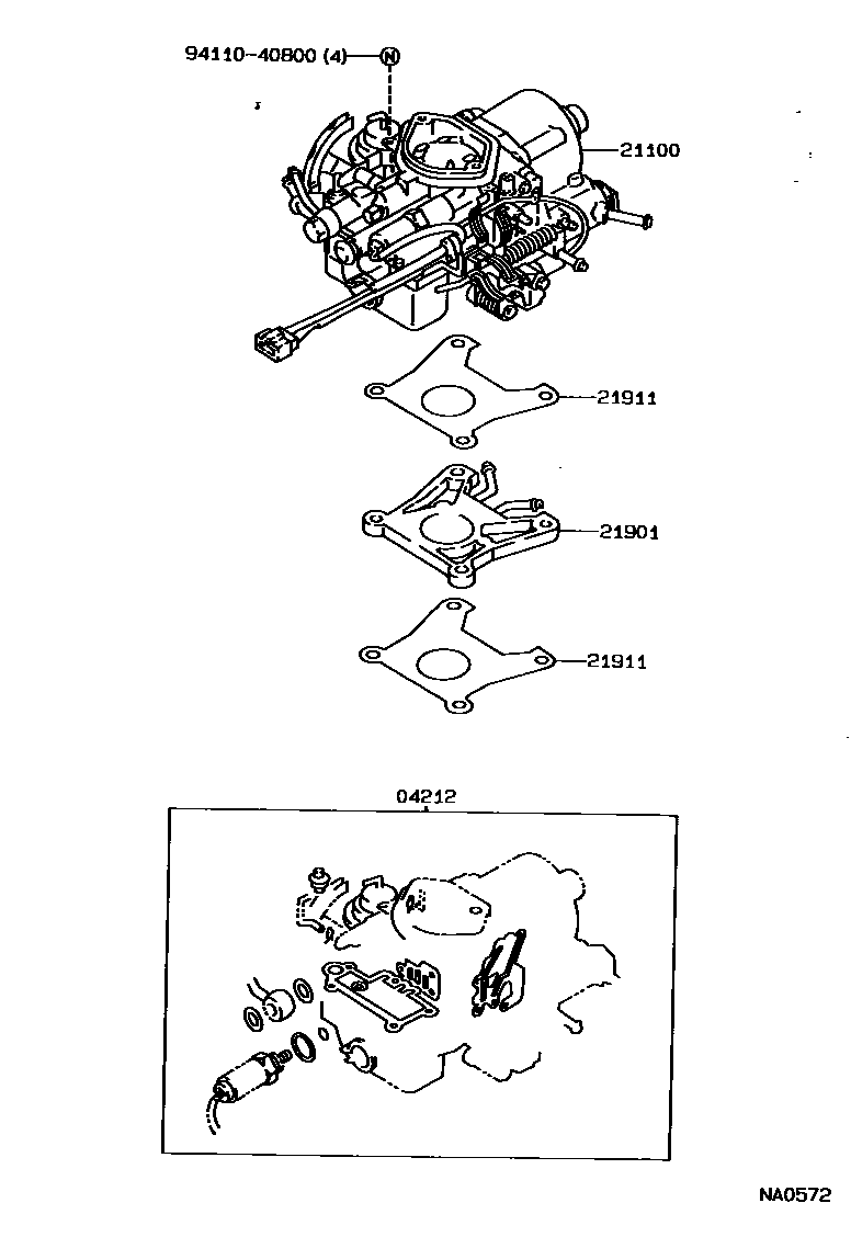 Toyota COROLLA carburetor assembly EPC diagram — NA0572