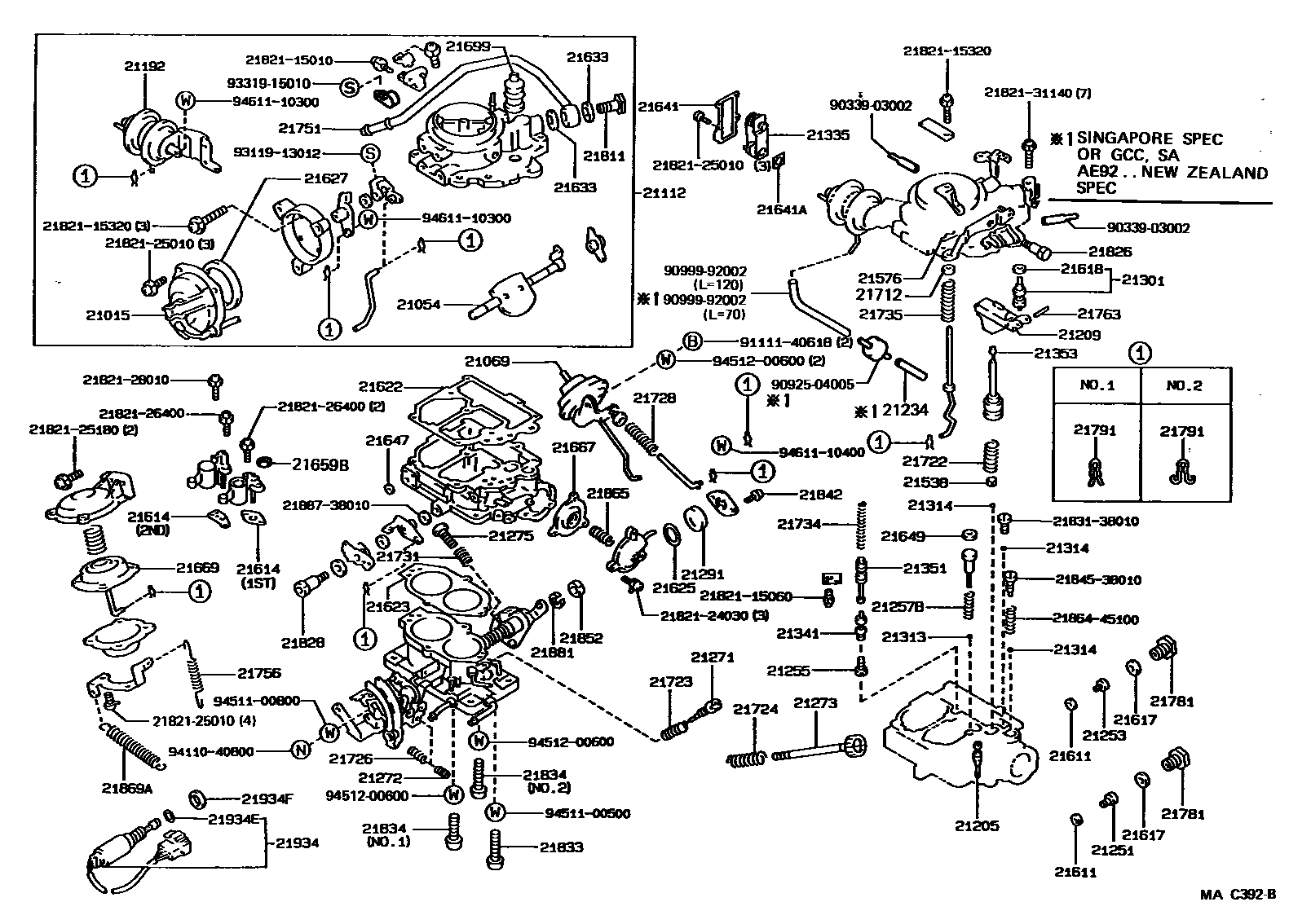 Toyota COROLLA 化油器 EPC diagram — MAC392B